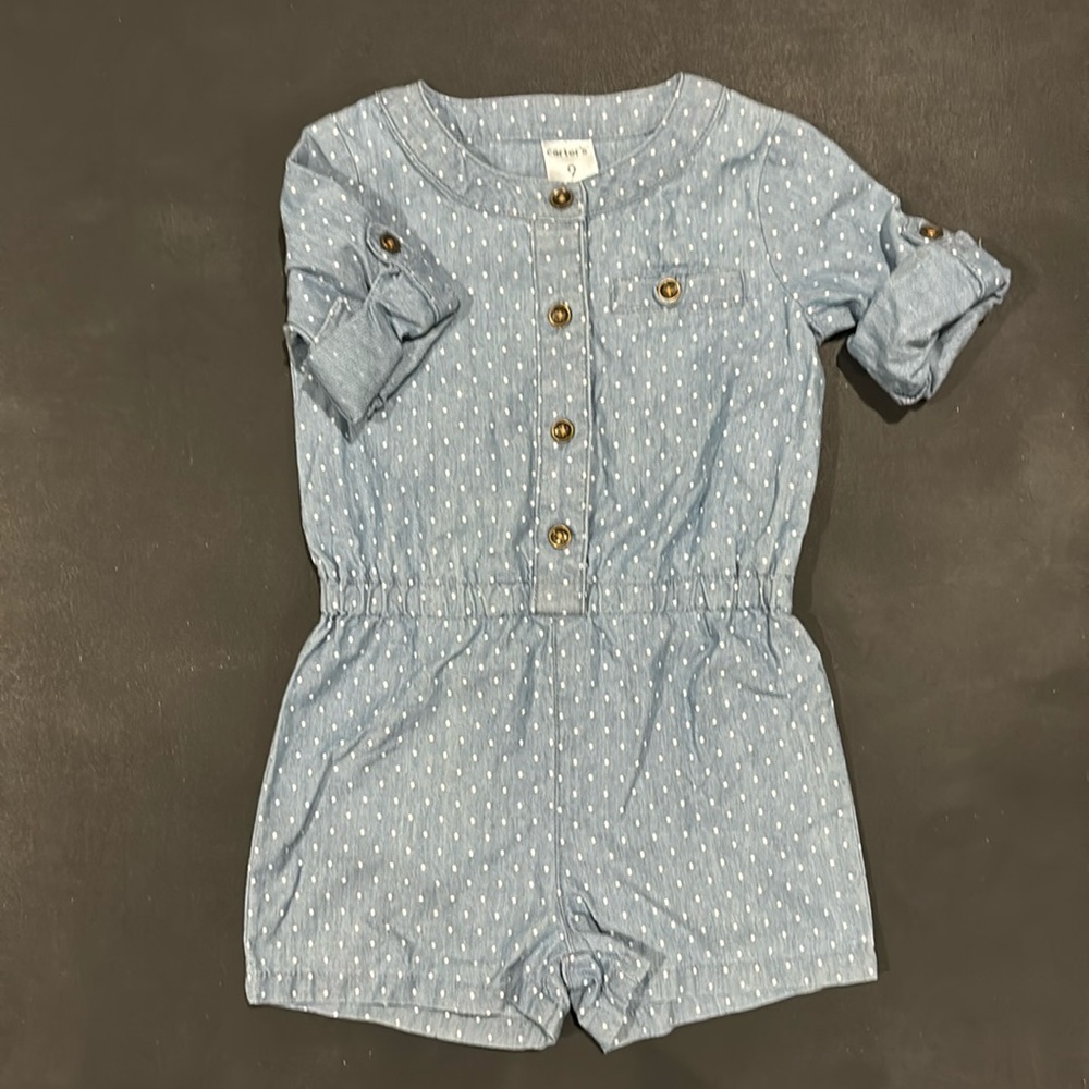 LAST CHANCE - Carter Denim Polka Dot Jumpsuit 9 months
